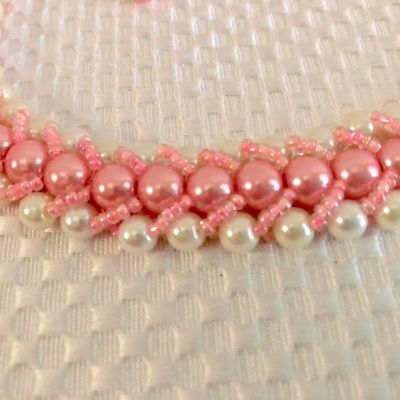 NECKLACE AND EARRINGS PEARL    PINK    NEW - Picture 3 of 3